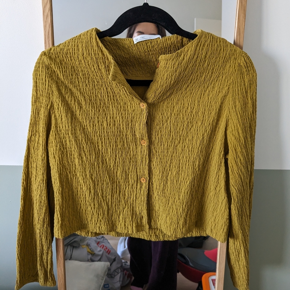 OAK + FORT Mustard Crinkle Button-Up Blouse